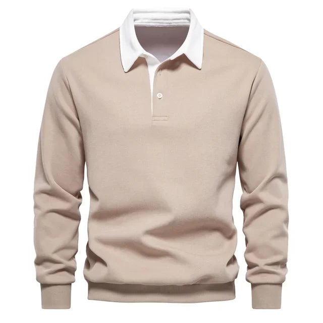 Men's polo sweatshirt with stand-up collar