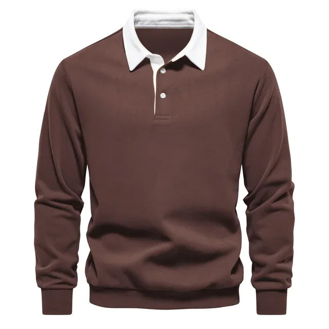 Men's polo sweatshirt with stand-up collar