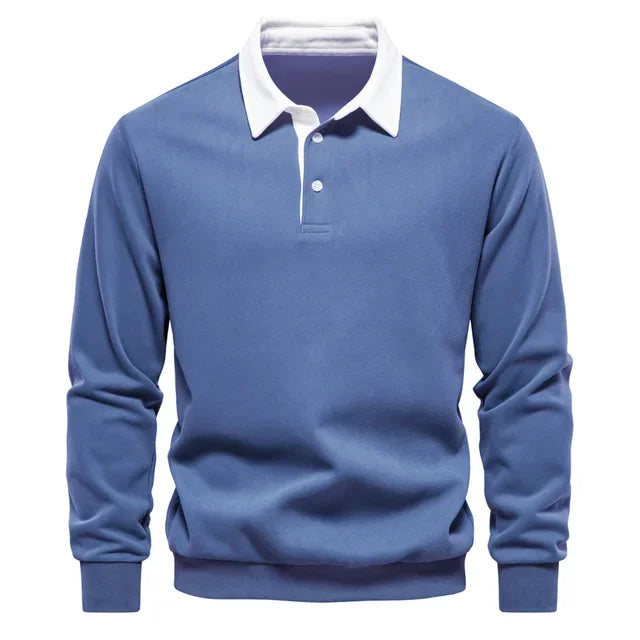 Men's polo sweatshirt with stand-up collar