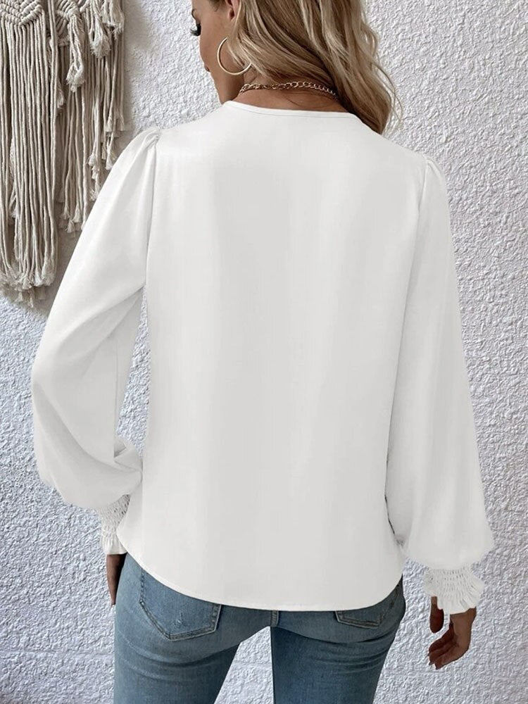 V-Neck Elegant Blouse With Balloon Sleeves