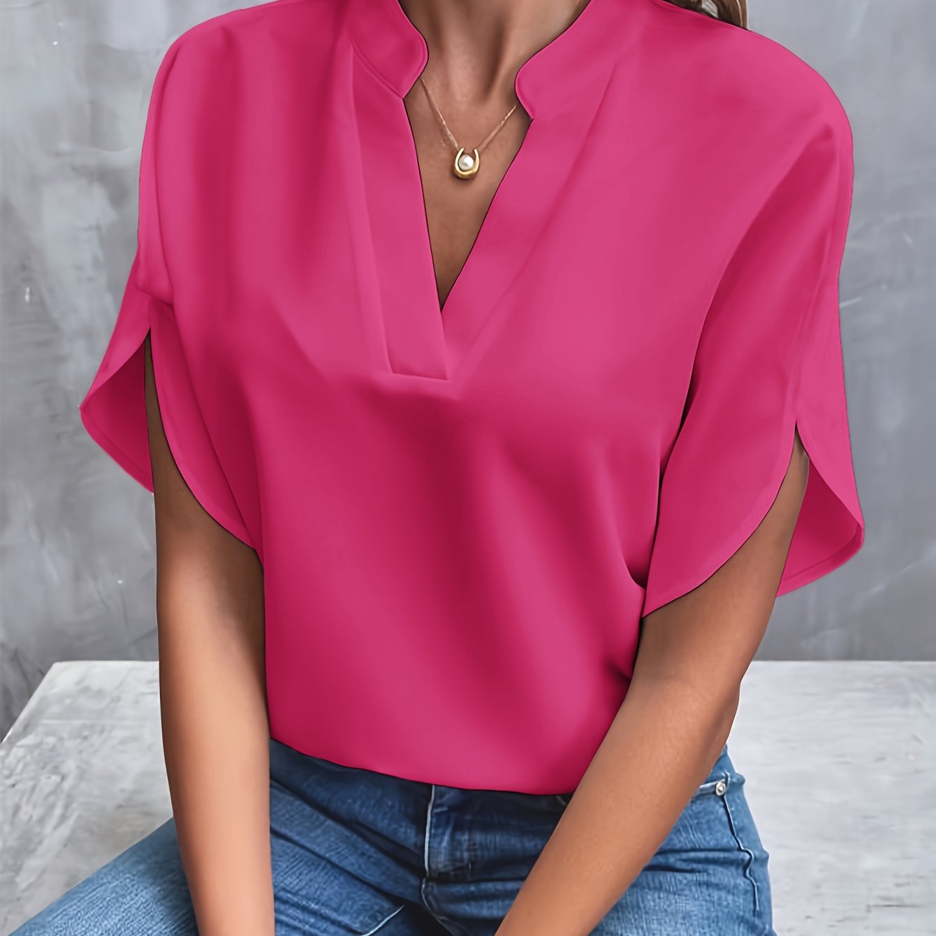 V-Neck Short Sleeve Blouse