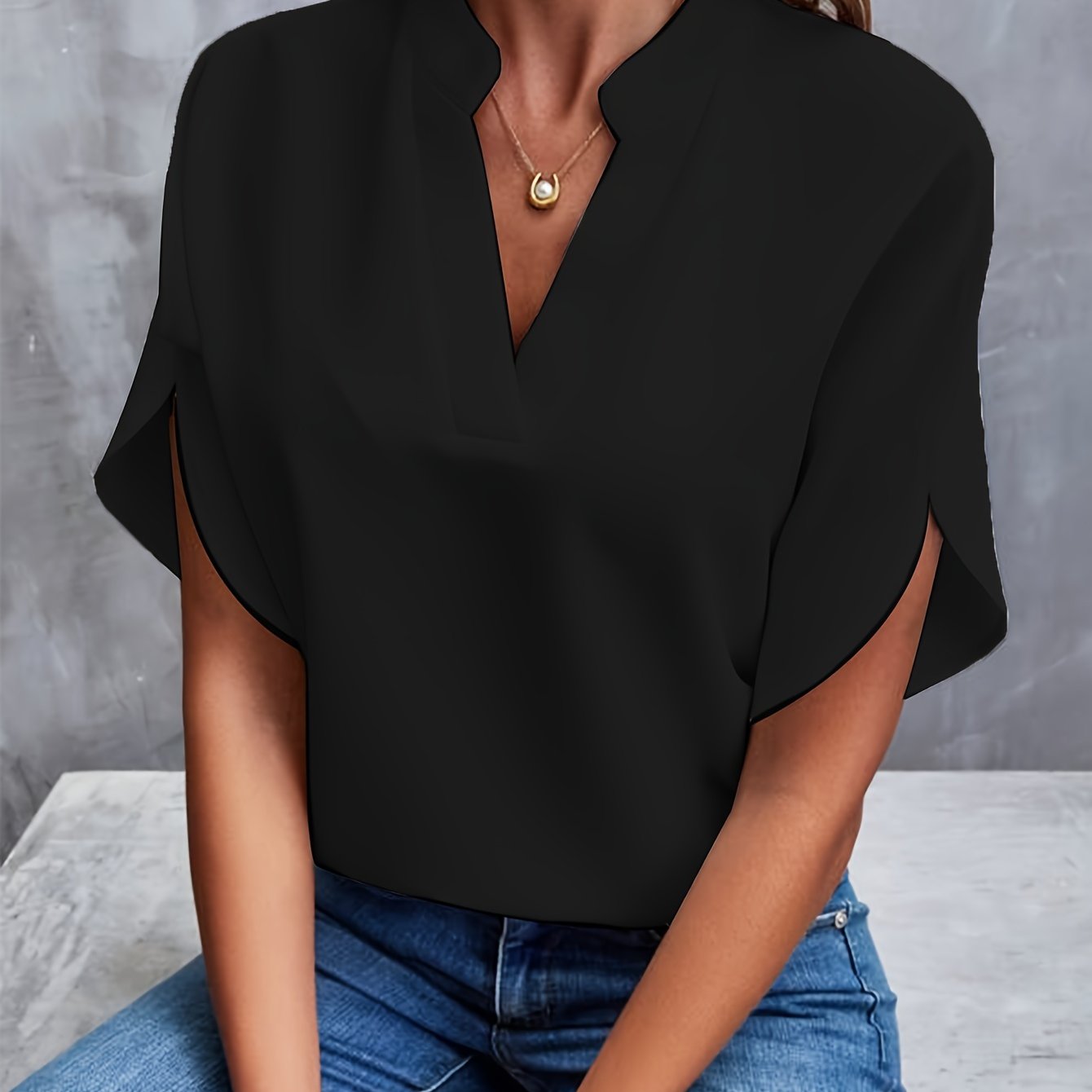 V-Neck Short Sleeve Blouse