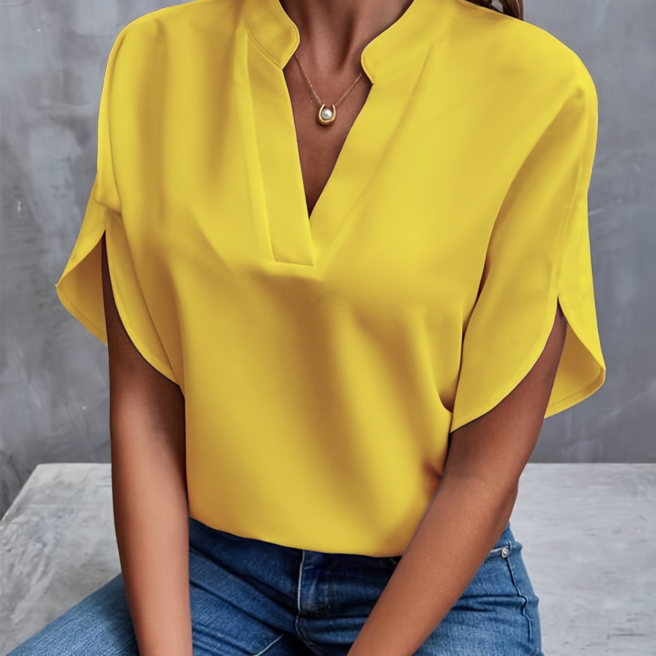 V-Neck Short Sleeve Blouse