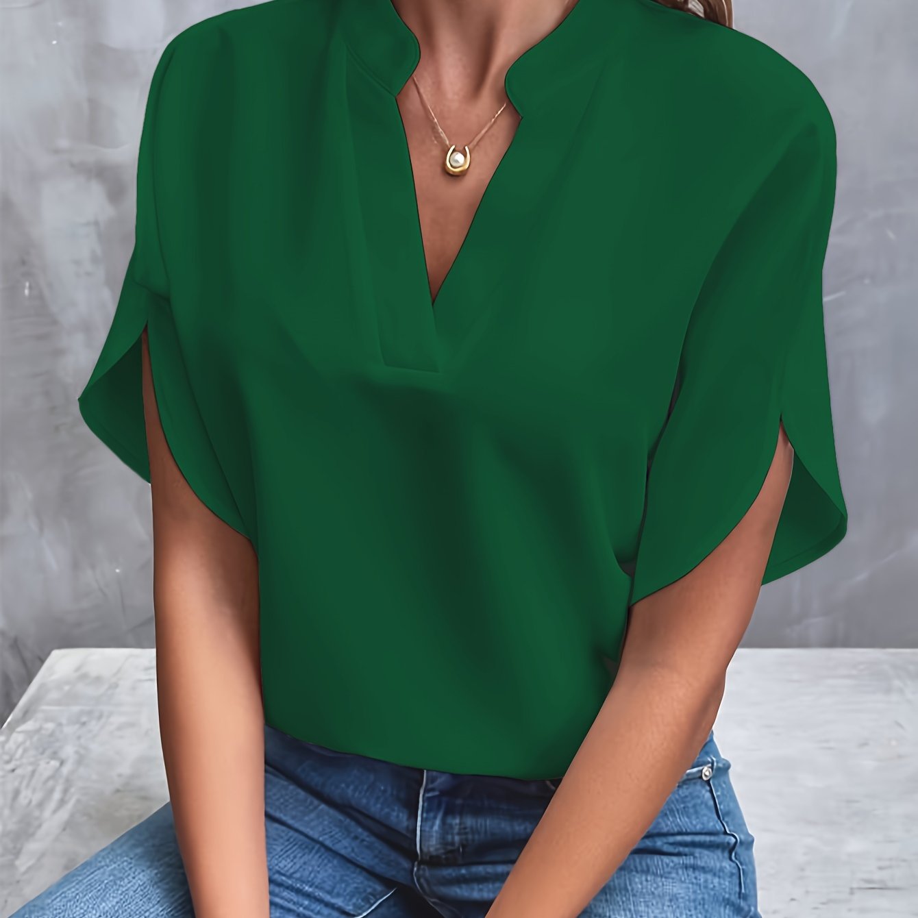 V-Neck Short Sleeve Blouse