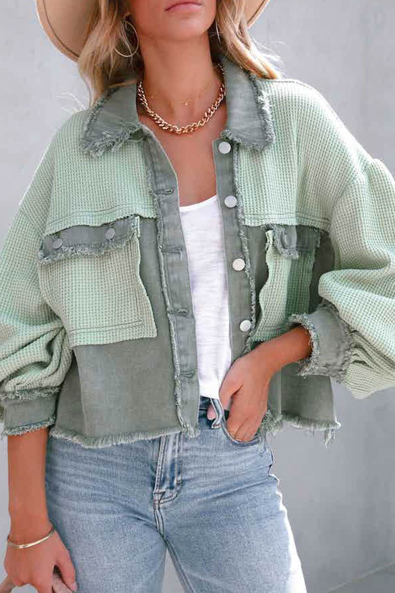 Waffle Patchwork Denim Jacket for women