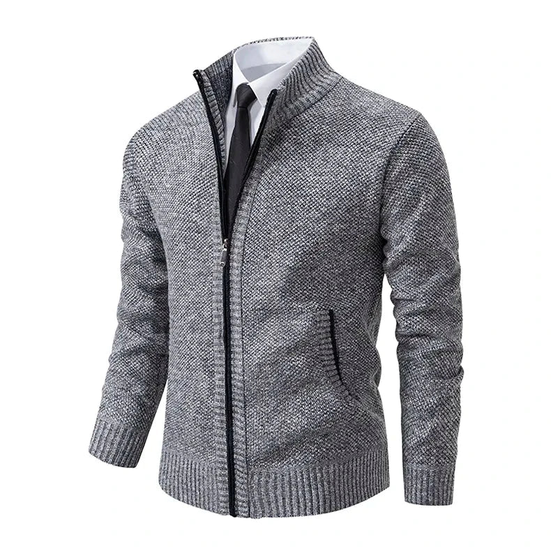 Elegant men's zip-up coat with high collar