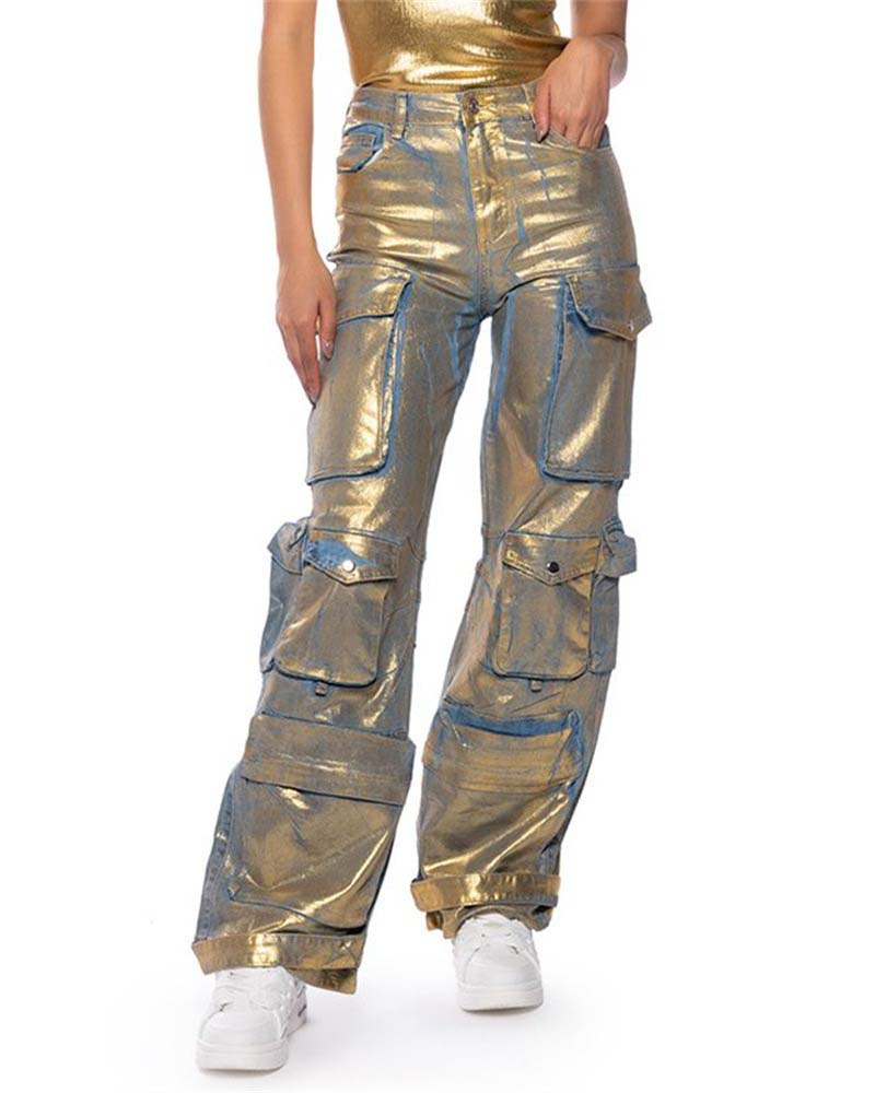 Mirella - Pocket Cargo Style Metallic Jeans