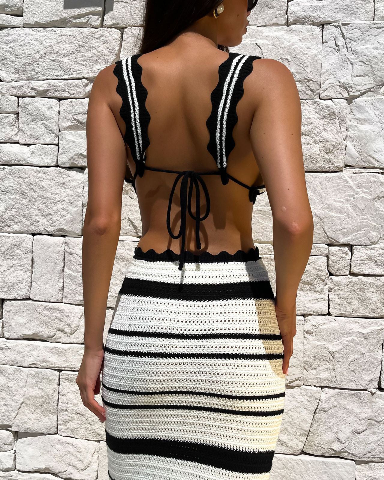 Jermaey - Striped Casual Vest and Long Skirt Suit