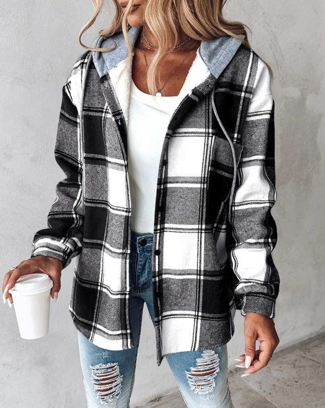 Plaid Hooded Overshirt for women