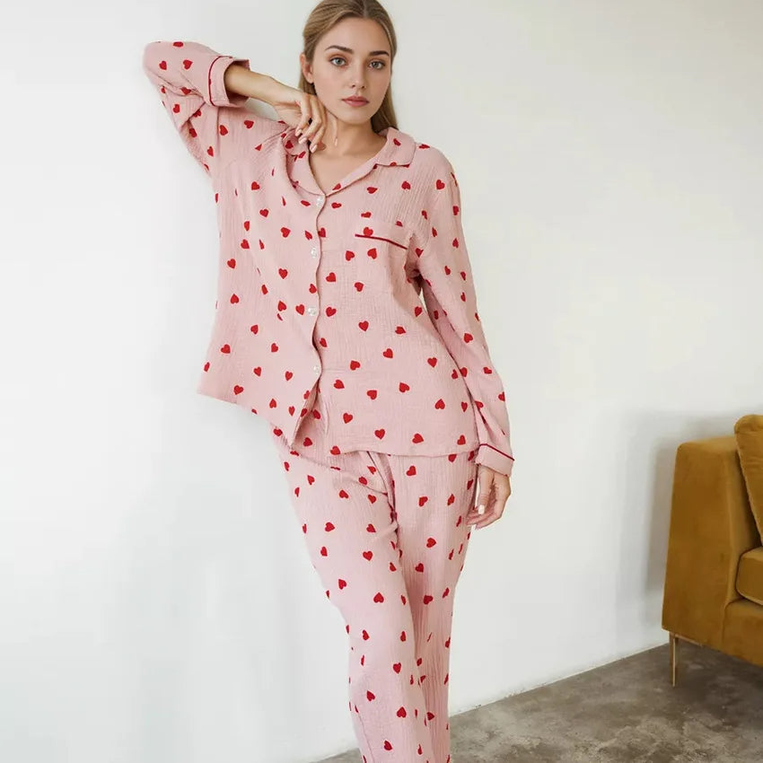 Avery - Heart Print Pyjama Set