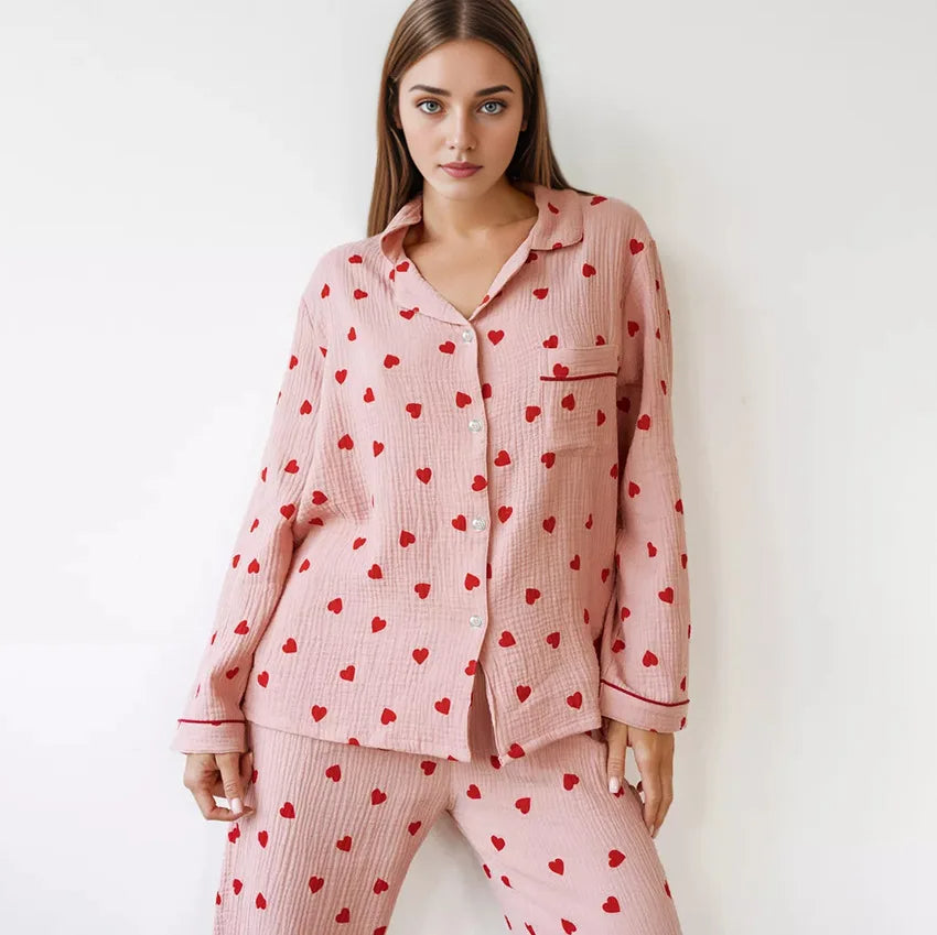 Avery - Heart Print Pyjama Set