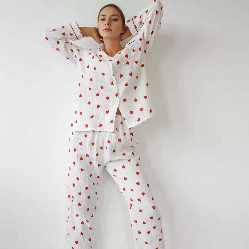 Avery - Heart Print Pyjama Set