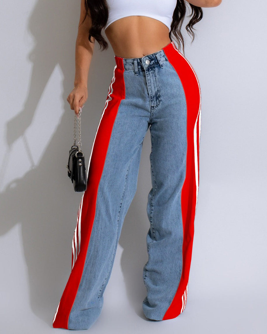 Silvia - High Waisted Straight Patchwork Jeans