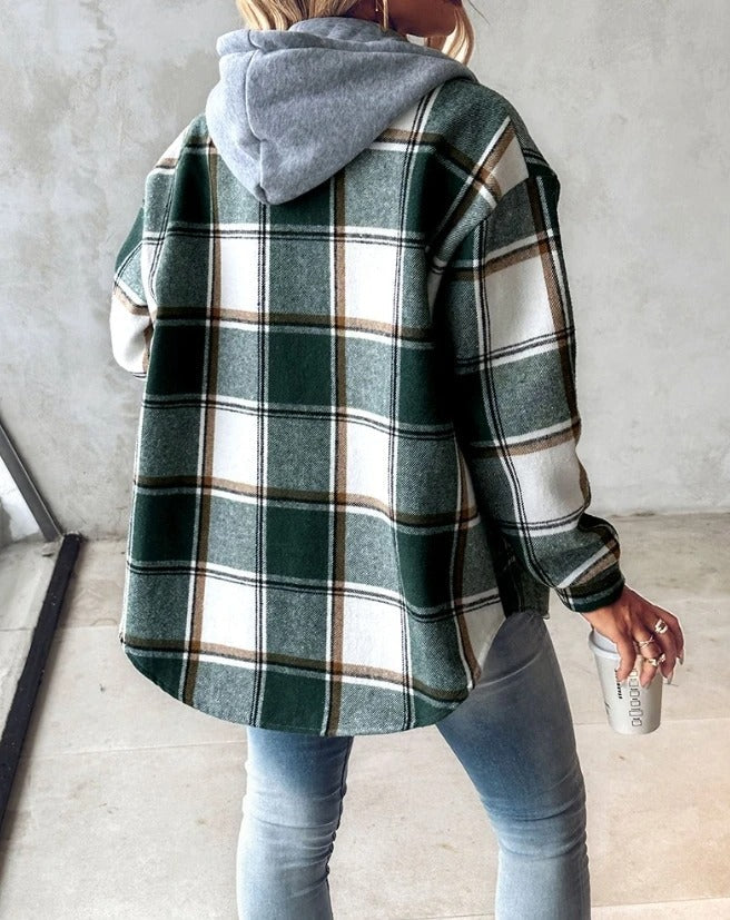 Plaid Hooded Overshirt for women